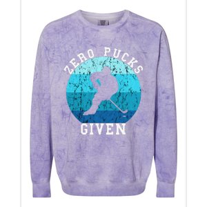 Zero Pucks Given Retro Ocean Water Ice Hockey Player Colorblast Crewneck Sweatshirt