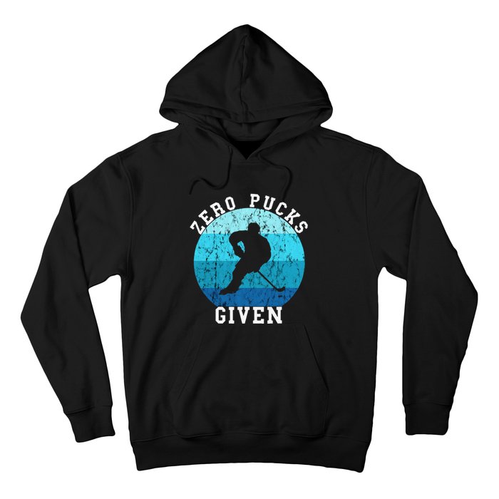 Zero Pucks Given Retro Ocean Water Ice Hockey Player Hoodie