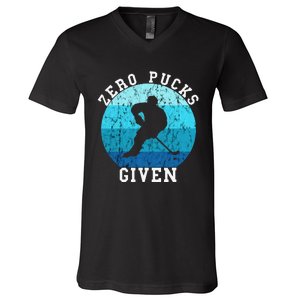 Zero Pucks Given Retro Ocean Water Ice Hockey Player V-Neck T-Shirt