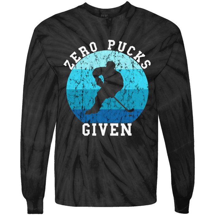 Zero Pucks Given Retro Ocean Water Ice Hockey Player Tie-Dye Long Sleeve Shirt