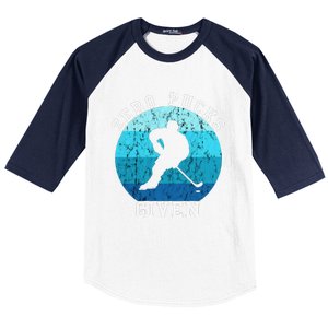 Zero Pucks Given Retro Ocean Water Ice Hockey Player Baseball Sleeve Shirt