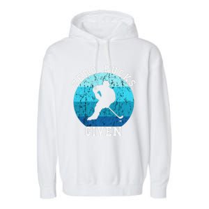 Zero Pucks Given Retro Ocean Water Ice Hockey Player Garment-Dyed Fleece Hoodie