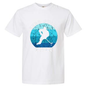 Zero Pucks Given Retro Ocean Water Ice Hockey Player Garment-Dyed Heavyweight T-Shirt