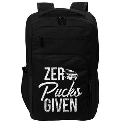 Zero Pucks Given Funny Fan Puck Hockey Player Impact Tech Backpack