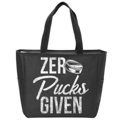 Zero Pucks Given Funny Fan Puck Hockey Player Zip Tote Bag