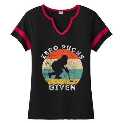 Zero Pucks Given Ice Hockey Player Retro Vintage Sunset Gift Ladies Halftime Notch Neck Tee