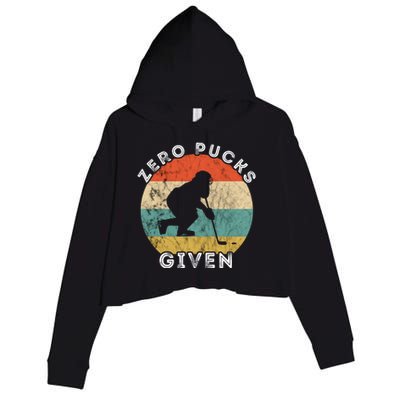 Zero Pucks Given Ice Hockey Player Retro Vintage Sunset Gift Crop Fleece Hoodie