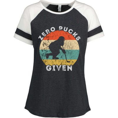 Zero Pucks Given Ice Hockey Player Retro Vintage Sunset Gift Enza Ladies Jersey Colorblock Tee