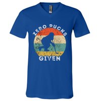 Zero Pucks Given Ice Hockey Player Retro Vintage Sunset Gift V-Neck T-Shirt