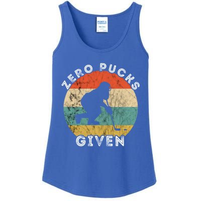 Zero Pucks Given Ice Hockey Player Retro Vintage Sunset Gift Ladies Essential Tank