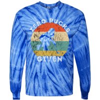 Zero Pucks Given Ice Hockey Player Retro Vintage Sunset Gift Tie-Dye Long Sleeve Shirt