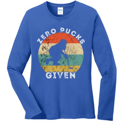 Zero Pucks Given Ice Hockey Player Retro Vintage Sunset Gift Ladies Long Sleeve Shirt