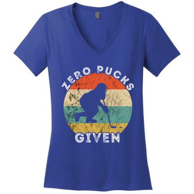 Zero Pucks Given Ice Hockey Player Retro Vintage Sunset Gift Women's V-Neck T-Shirt