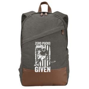 Zero Pucks Given Ice Hockey Player Sport Athlete Hockey Fan Gift Cotton Canvas Backpack