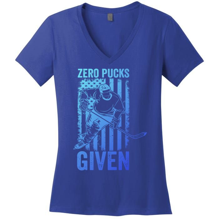 Zero Pucks Given Ice Hockey Player Sport Athlete Hockey Fan Gift Women's V-Neck T-Shirt