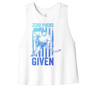 Zero Pucks Given Ice Hockey Player Sport Athlete Hockey Fan Gift Women's Racerback Cropped Tank