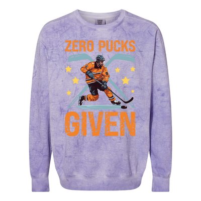 Zero Pucks Given Bold Hockey Playe Funny Gift Colorblast Crewneck Sweatshirt