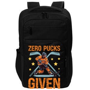 Zero Pucks Given Bold Hockey Playe Funny Gift Impact Tech Backpack