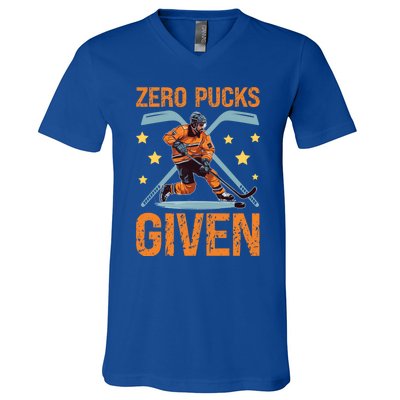 Zero Pucks Given Bold Hockey Playe Funny Gift V-Neck T-Shirt