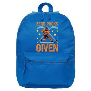 Zero Pucks Given Bold Hockey Playe Funny Gift 16 in Basic Backpack