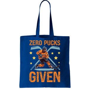 Zero Pucks Given Bold Hockey Playe Funny Gift Tote Bag