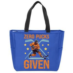 Zero Pucks Given Bold Hockey Playe Funny Gift Zip Tote Bag