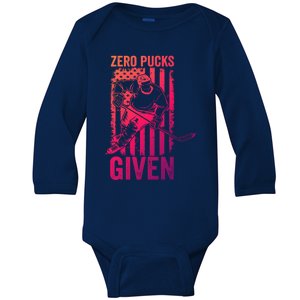 Zero Pucks Given Ice Hockey Player Sport Athlete Hockey Fan Gift Baby Long Sleeve Bodysuit