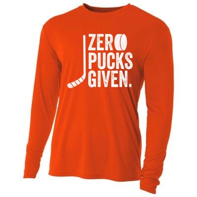 Zero Pucks Given Funny Distressed Hockey Cool Gift Cooling Performance Long Sleeve Crew