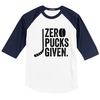 Zero Pucks Given Funny Distressed Hockey Cool Gift Baseball Sleeve Shirt