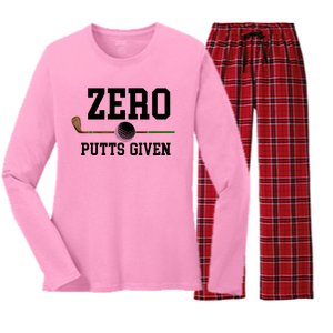 Zero Putts Given Golfer Golf Player Jokes Funny Golf Great Gift Women's Long Sleeve Flannel Pajama Set 