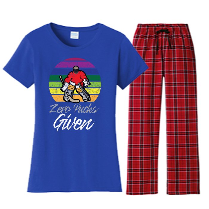 Zero Pucks Given Vintage Funny Hockey Goalie Meaningful Gift Women's Flannel Pajama Set