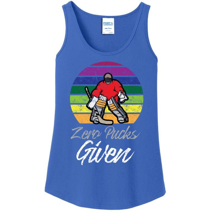 Zero Pucks Given Vintage Funny Hockey Goalie Meaningful Gift Ladies Essential Tank