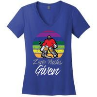 Zero Pucks Given Vintage Funny Hockey Goalie Meaningful Gift Women's V-Neck T-Shirt