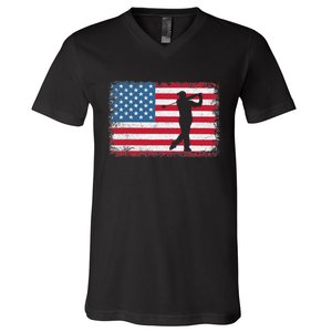 Zero Putts Given Golf Funny Golf Player Golfing USA Flag V-Neck T-Shirt