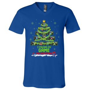 Zorj Paused My Game For Christmas Tree Merry Xmas Gamer Gift V-Neck T-Shirt