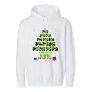 Zorj Paused My Game For Christmas Tree Merry Xmas Gamer Gift Garment-Dyed Fleece Hoodie