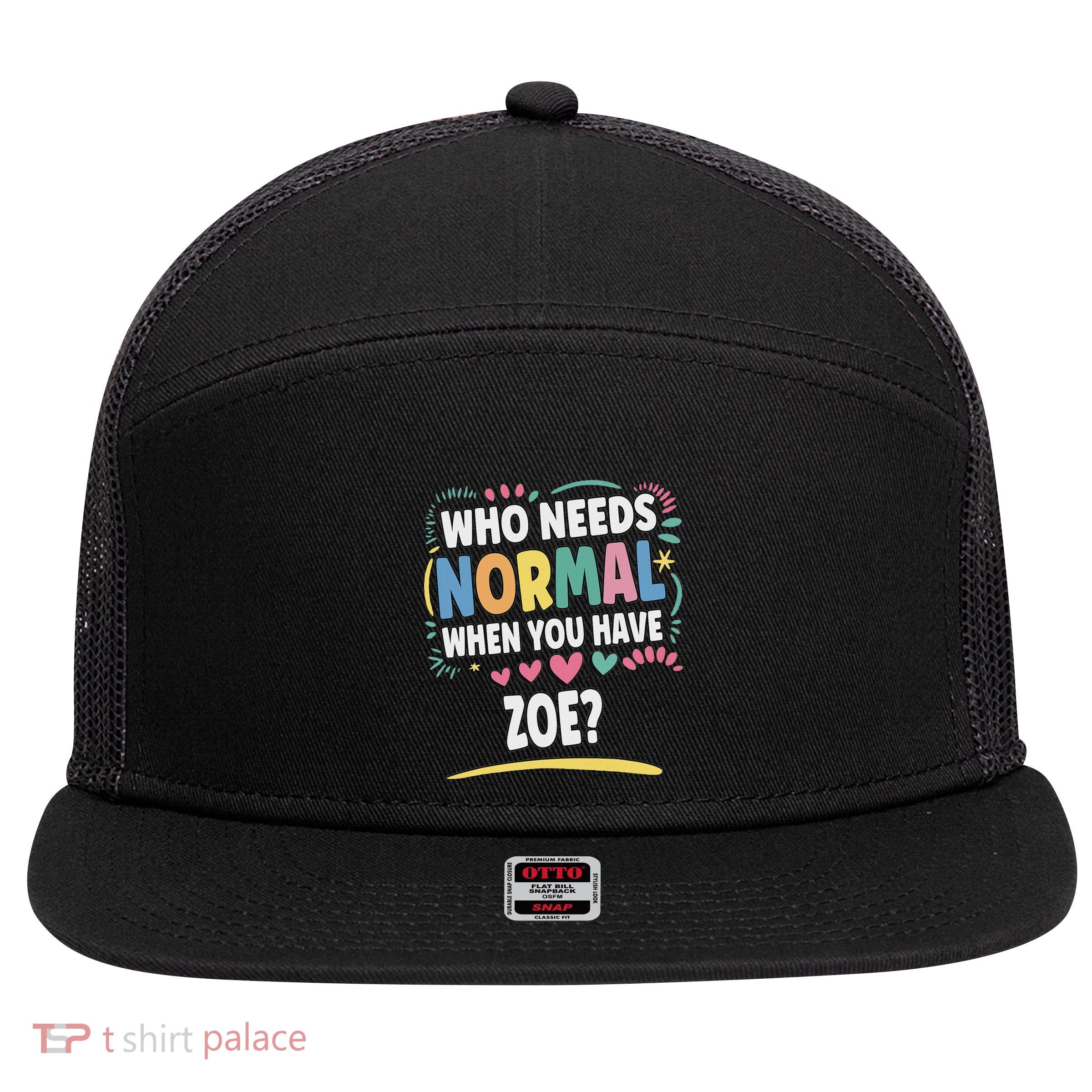 Zoe Personalized Name 7 Panel Mesh Trucker Snapback Hat