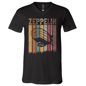 Zeppelin Retro 70s 80s Dirigible Airship Zepelin Zepplin V-Neck T-Shirt