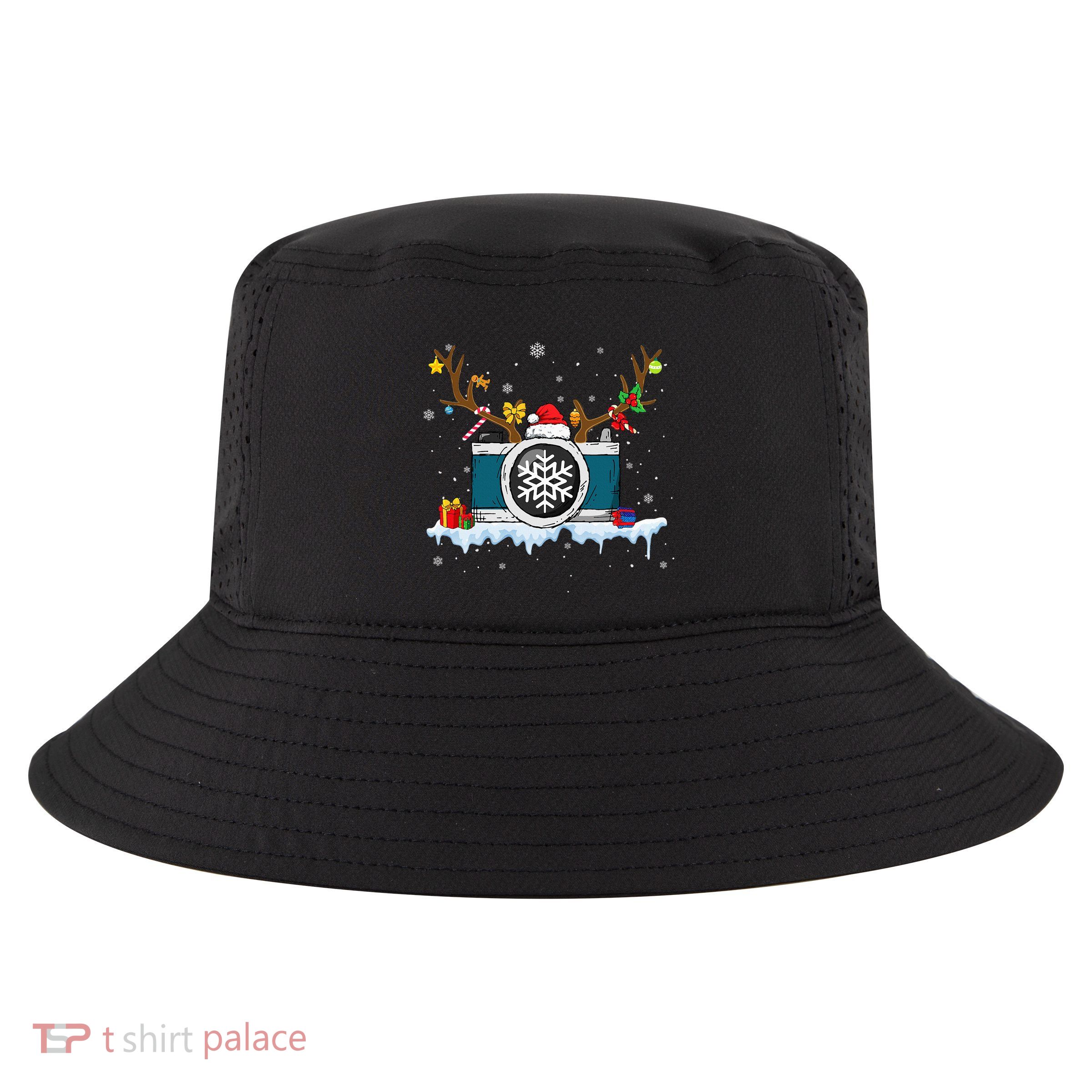 Z1gb Reindeer Camera Christmas Merry Xmas Photographer Noel Cool Comfort Performance Bucket Hat