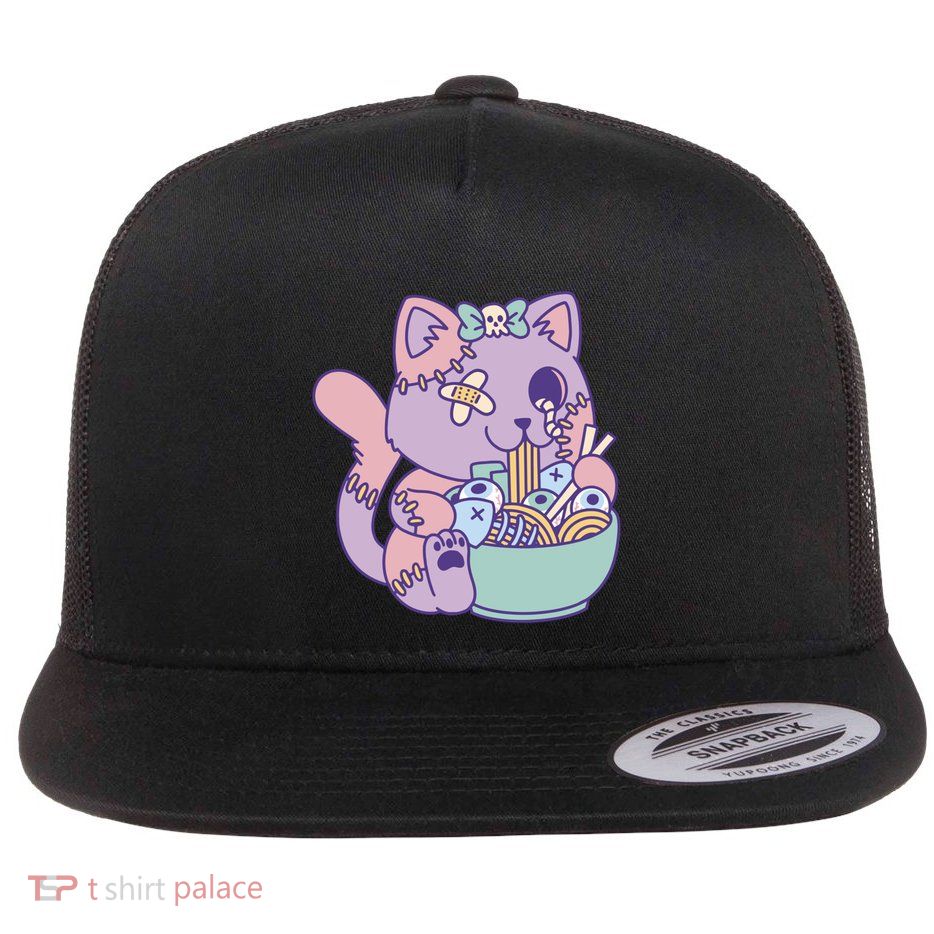 Zombie Ra Cat Witchy Witch Vibes Horror Funny Pastel Goth Gift Flat Bill Trucker Hat