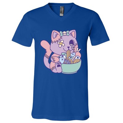 Zombie Ra Cat Witchy Witch Vibes Horror Funny Pastel Goth Gift V-Neck T-Shirt