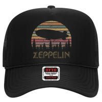 Zeppelin Retro Sunset 70s 80s Distressed Dirigible High Crown Mesh Back Trucker Hat