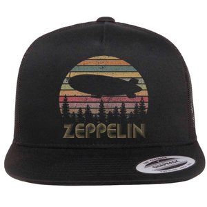 Zeppelin Retro Sunset 70s 80s Distressed Dirigible Flat Bill Trucker Hat