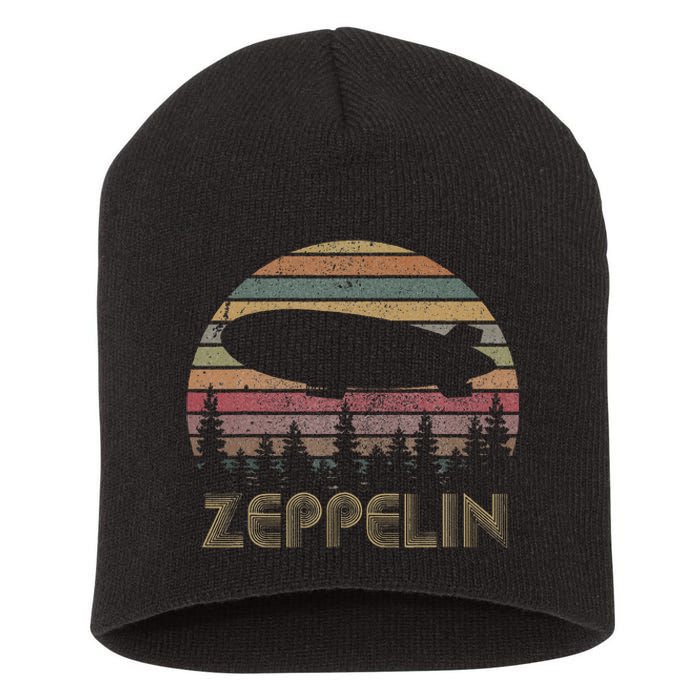 Zeppelin Retro Sunset 70s 80s Distressed Dirigible Short Acrylic Beanie