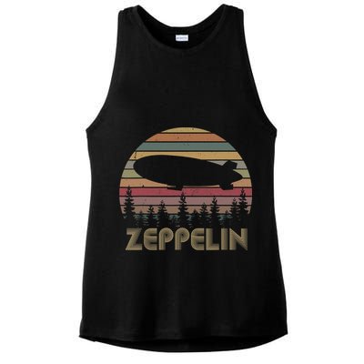 Zeppelin Retro Vintage Sunset 70s 80s Distressed Dirigible Ladies PosiCharge Tri-Blend Wicking Tank