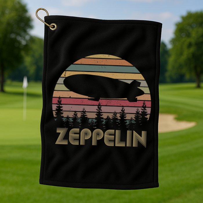 Zeppelin Retro Vintage Sunset 70s 80s Distressed Dirigible Golf Towel
