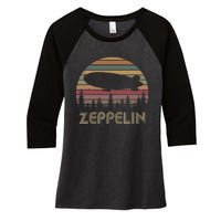 Zeppelin Retro Vintage Sunset 70s 80s Distressed Dirigible Women's Tri-Blend 3/4-Sleeve Raglan Shirt