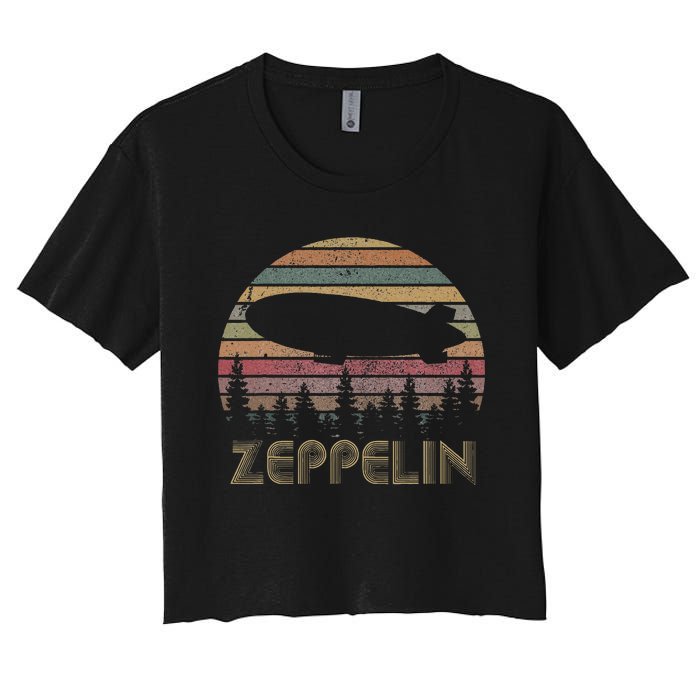 Zeppelin Retro Vintage Sunset 70s 80s Distressed Dirigible Women's Crop Top Tee