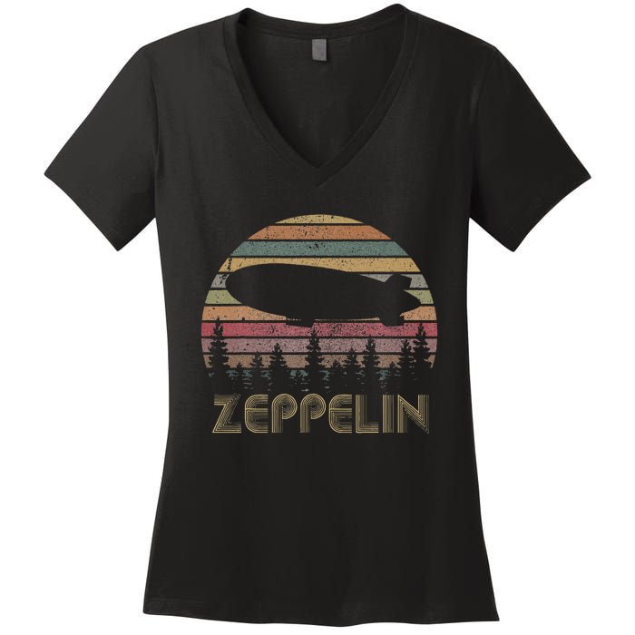 Zeppelin Retro Vintage Sunset 70s 80s Women's V-Neck T-Shirt