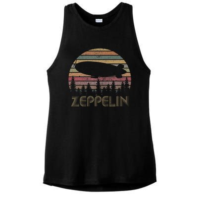 Zeppelin Retro Vintage Sunset 70s 80s Distressed Dirigible Ladies PosiCharge Tri-Blend Wicking Tank